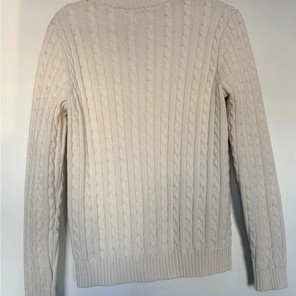 Lauren Ralph Lauren Cream Cable Knit Zip Up Sweater with Gold Accents - Picture 3 of 6